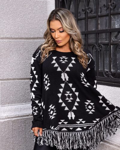 poncho tribal preto